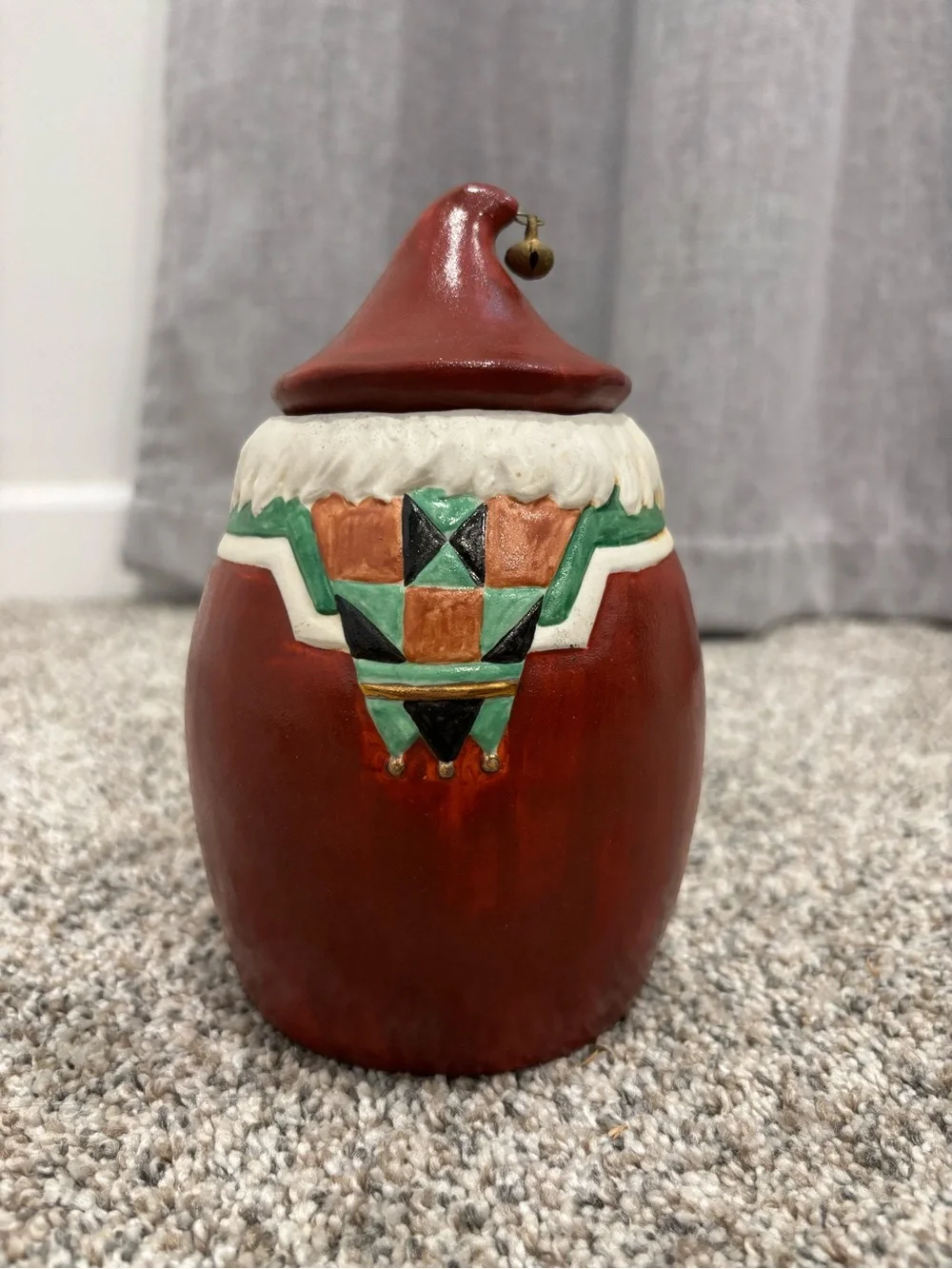 Vintage Hand Painted Festive Red Santa Clause Figurine Holiday Candy Jar Decor